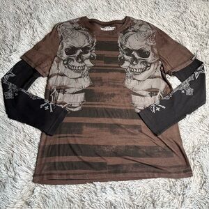 MMA Elite Tshirt Mens Large Skull Long Sleeve Cross Crossbones Martial Arts